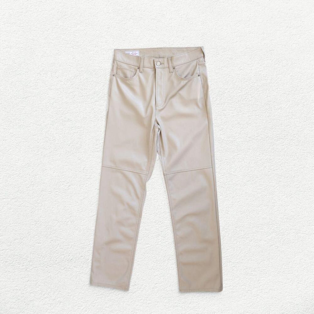 GAP Cheeky Straight High Rise Patent Faux Leather Pants in Cobblestone Beige